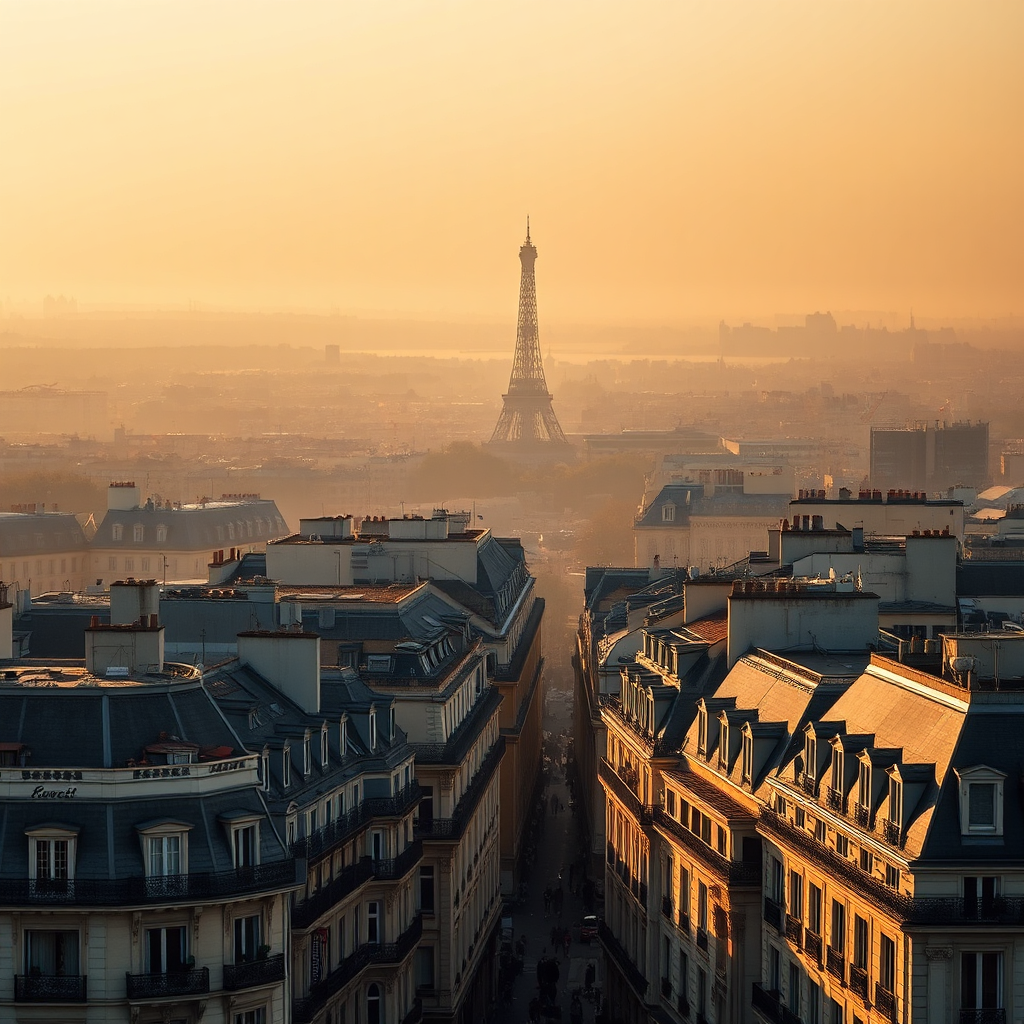 Paris skyline sunrise
