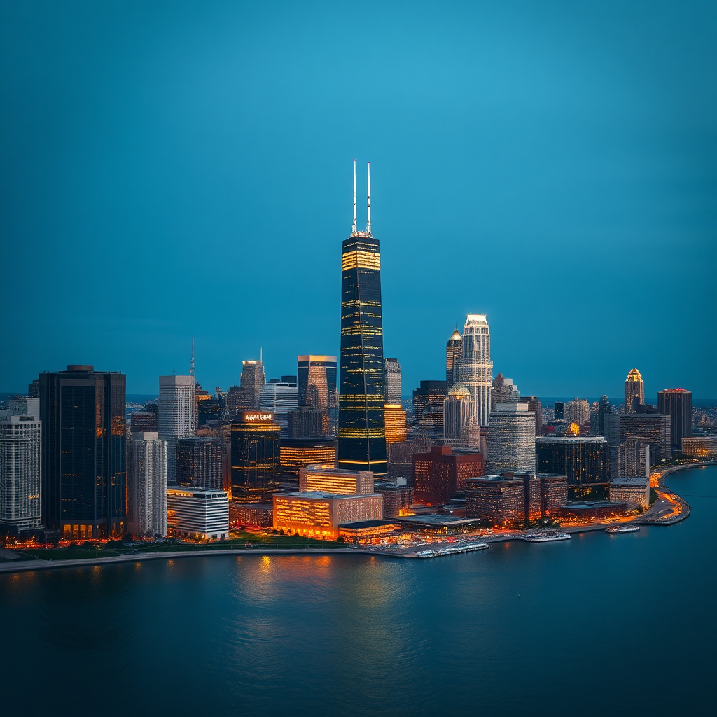 Chicago skyline aerial view