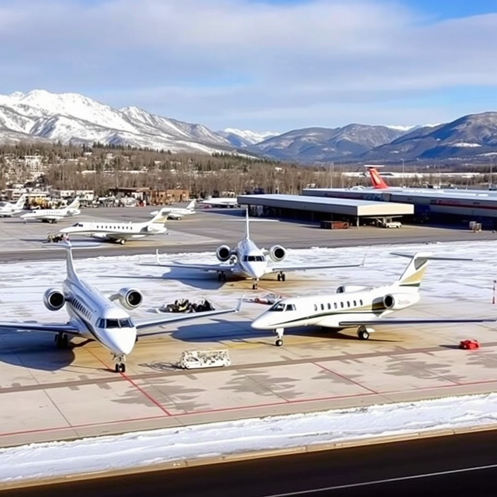 Private jets staged at Aspen airport
