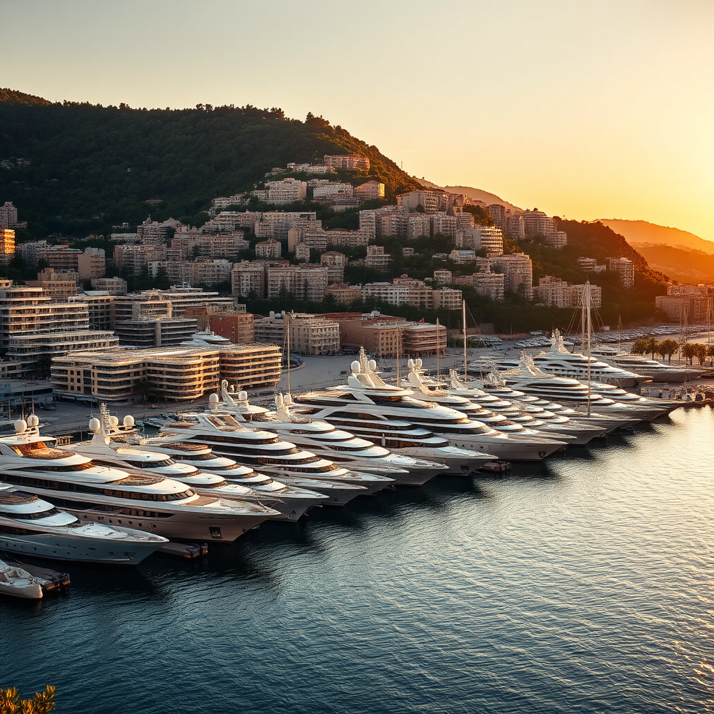 Monaco yachts at golden hour
