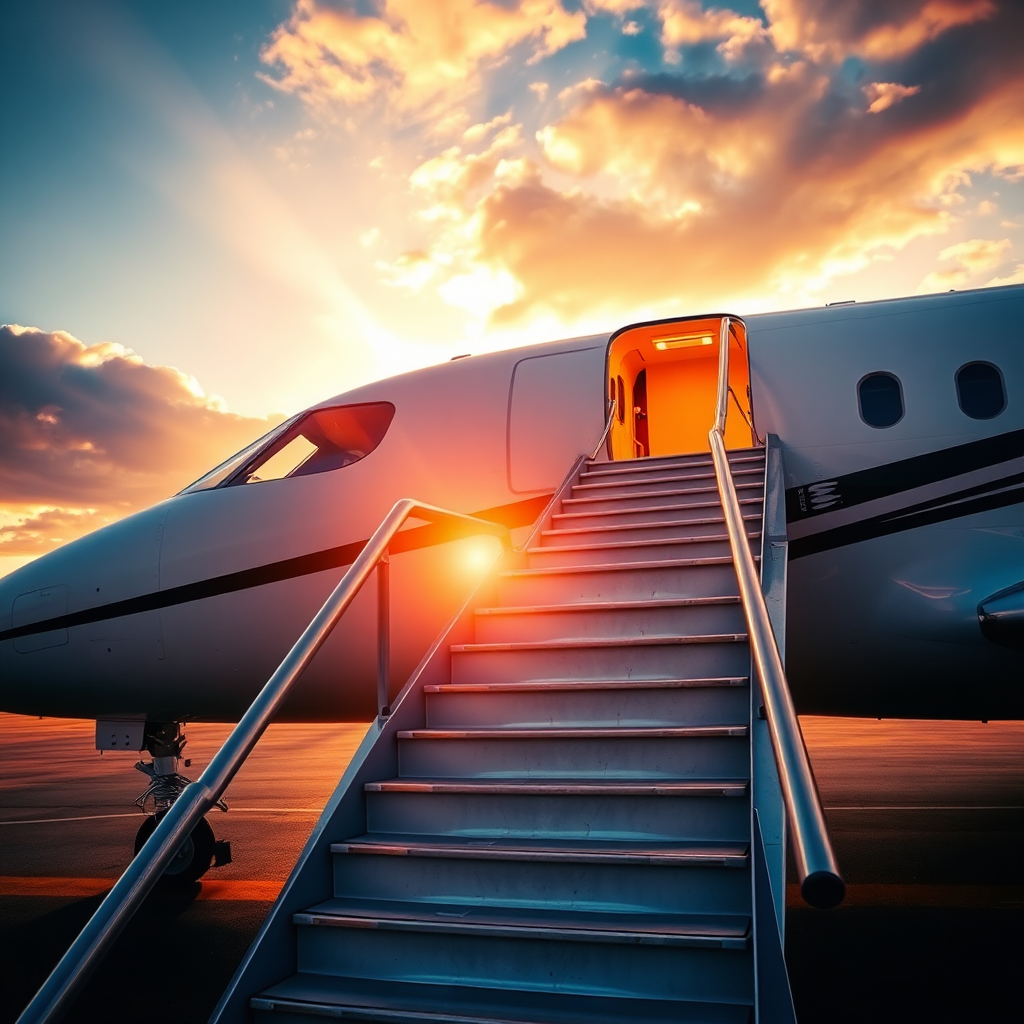 Boarding private jet