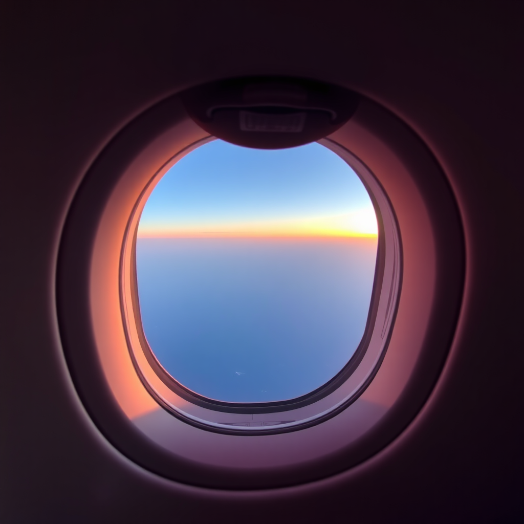 Sunrise over the Atlantic from a private jet window