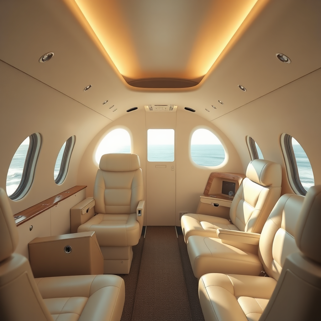 Private jet cabin interior