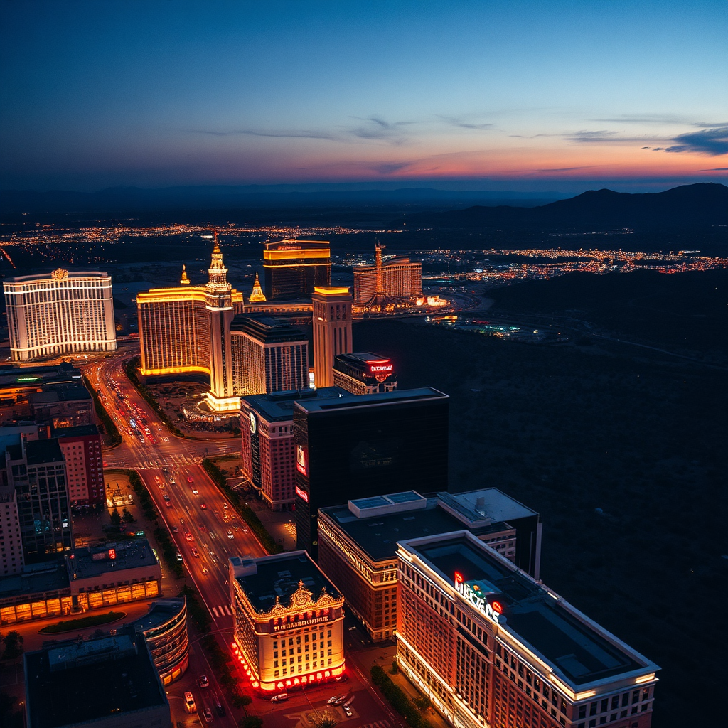 Aerial view of Las Vegas at dusk