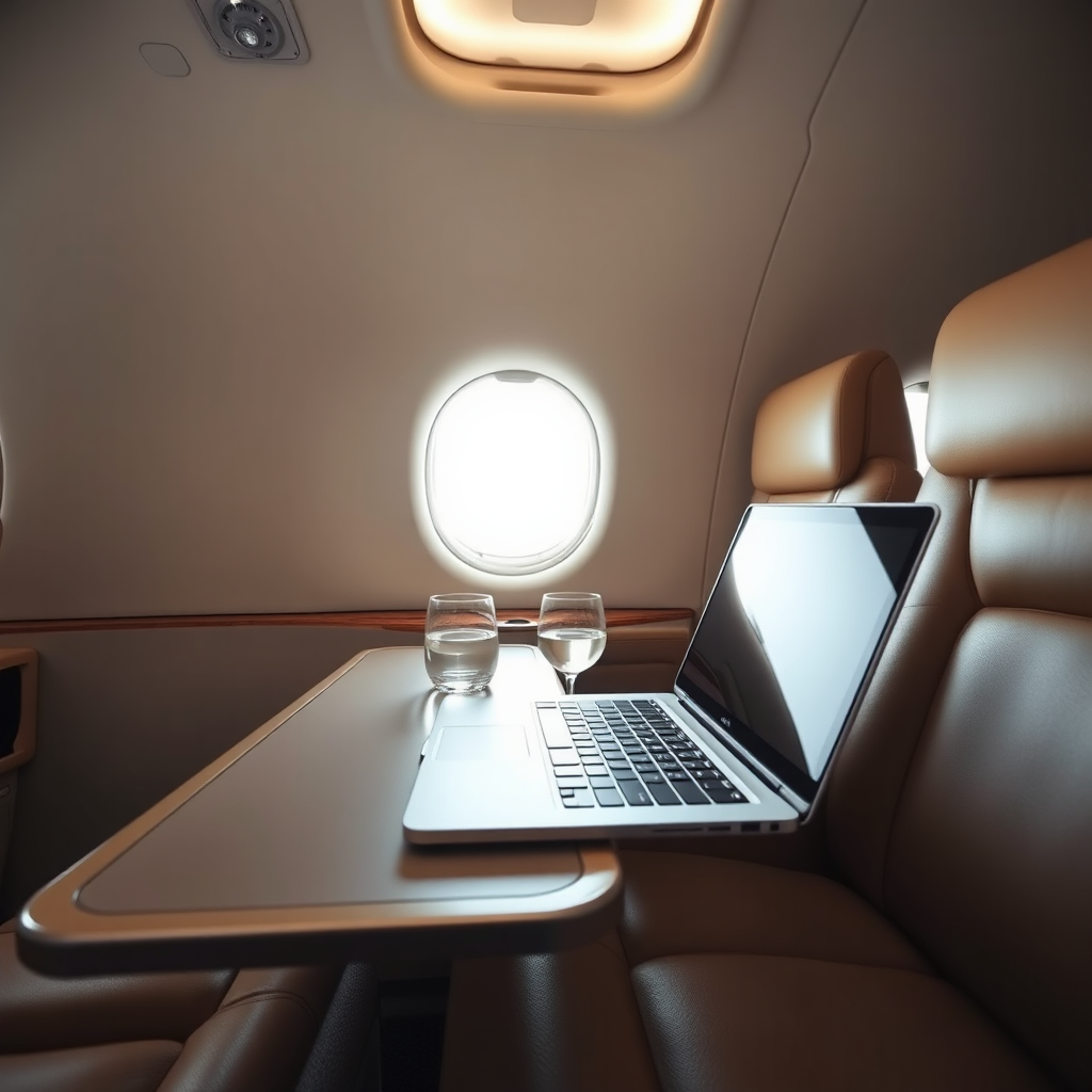 Private jet cabin workspace
