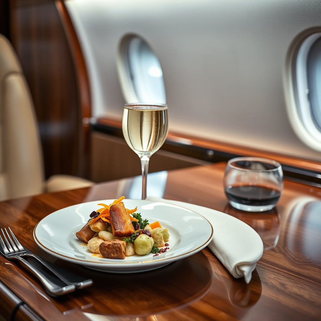 Private jet gourmet dining