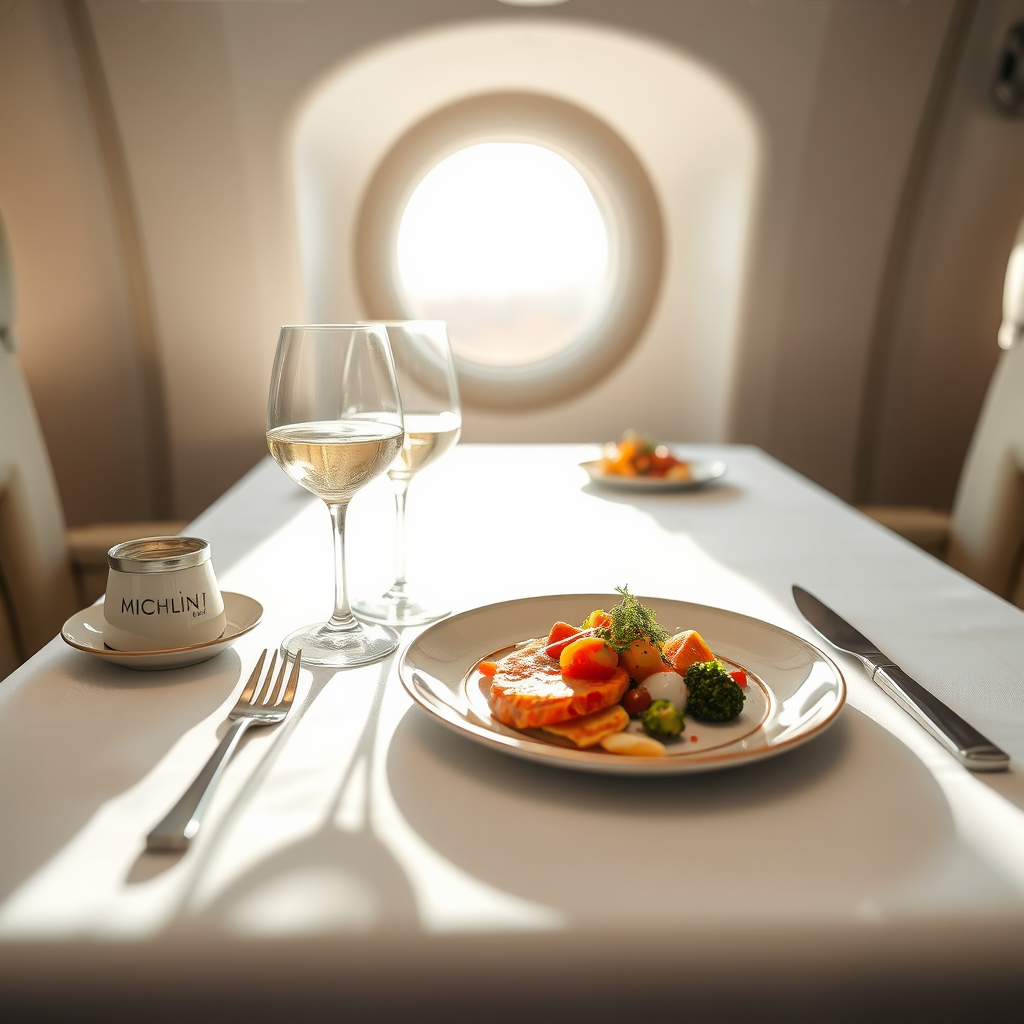 Premium dining setup on an aircraft