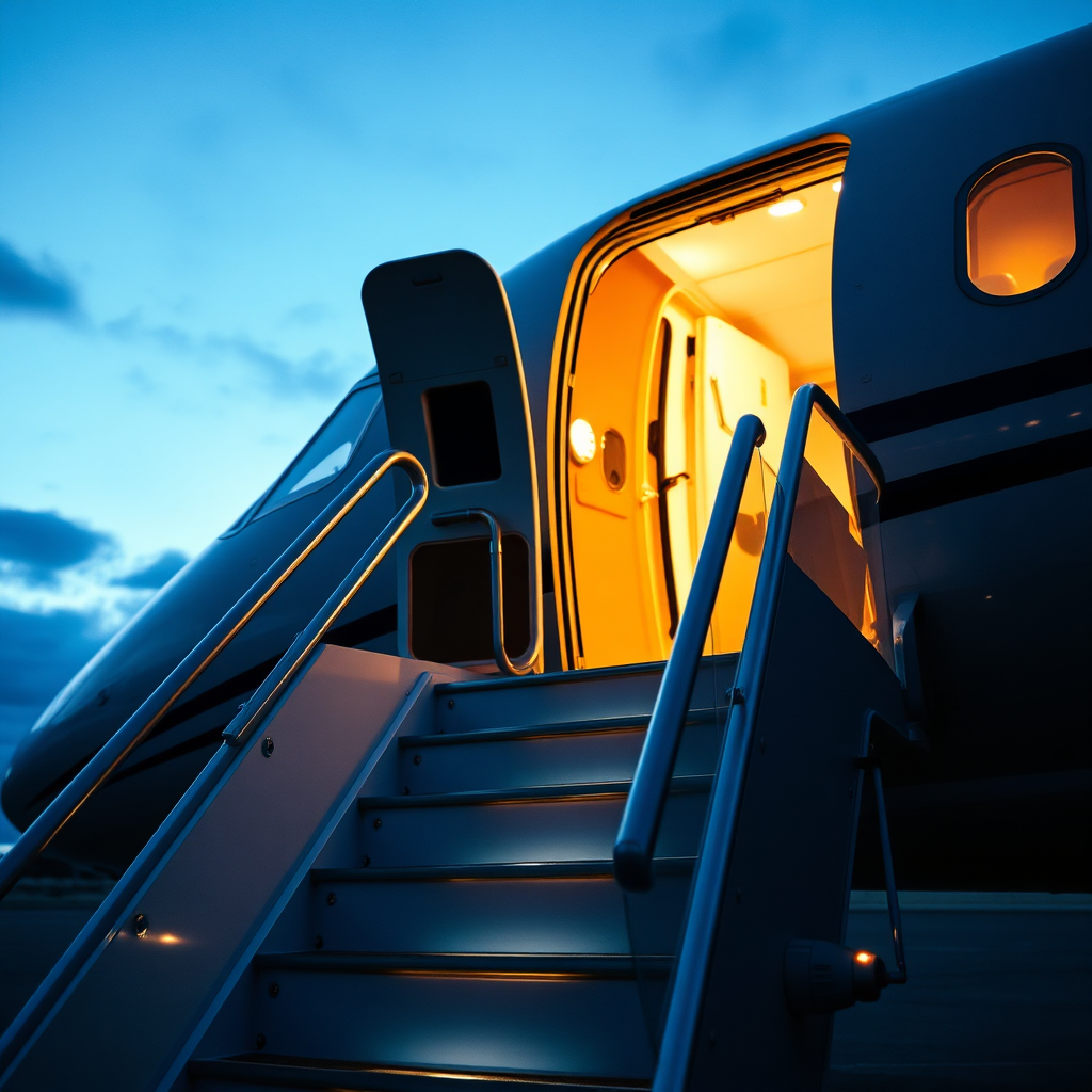 Boarding stairs at dusk