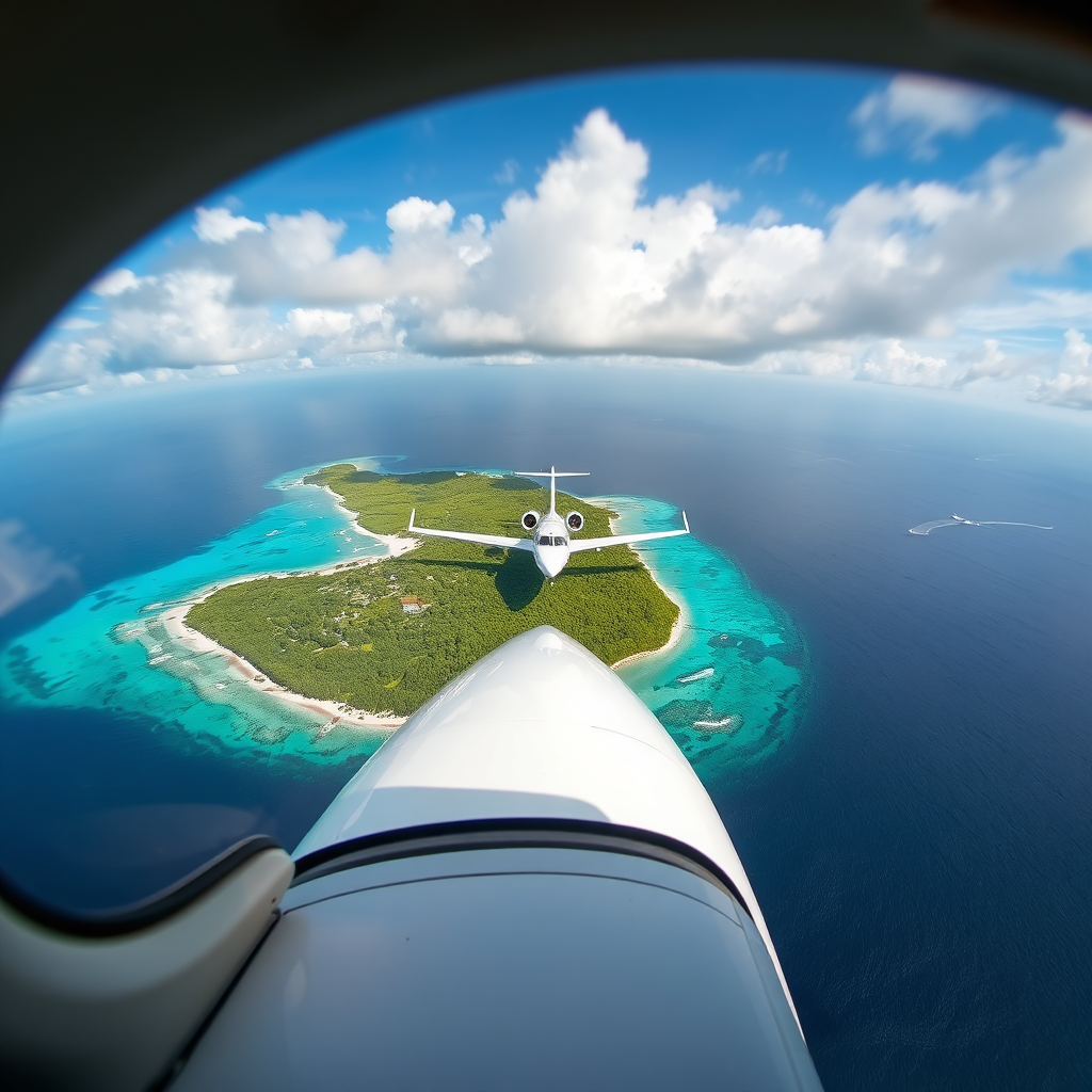 Landing in Nassau with ocean backdrop