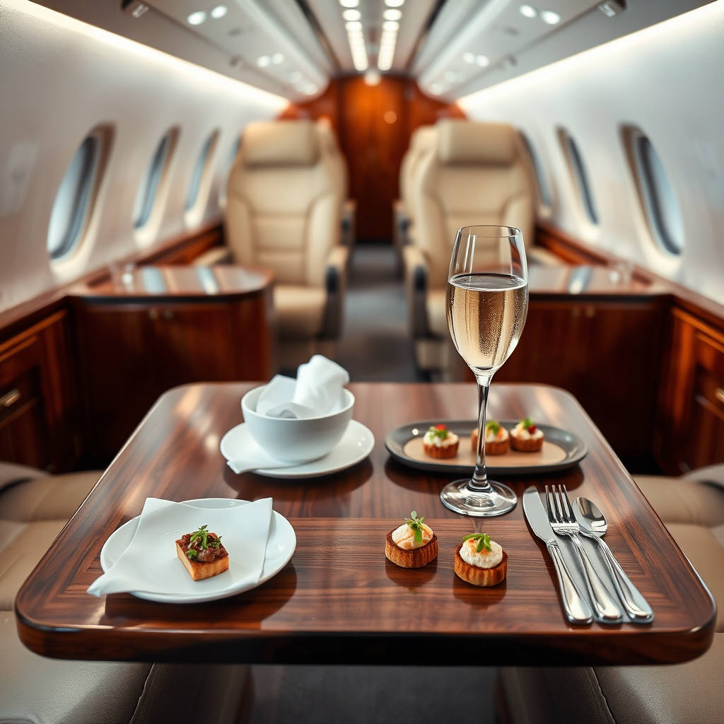 In-flight dining on private jet