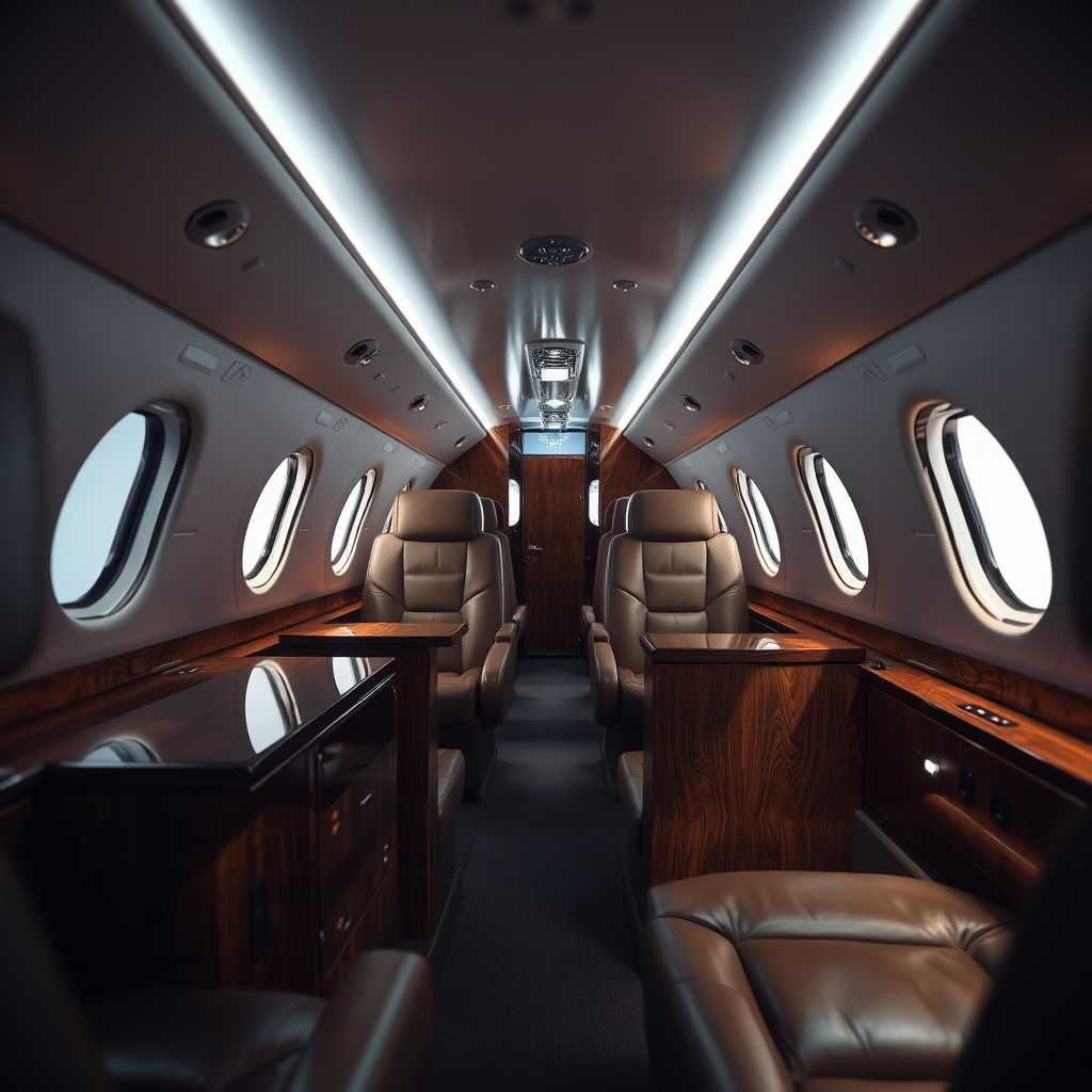 Luxurious private jet cabin detail
