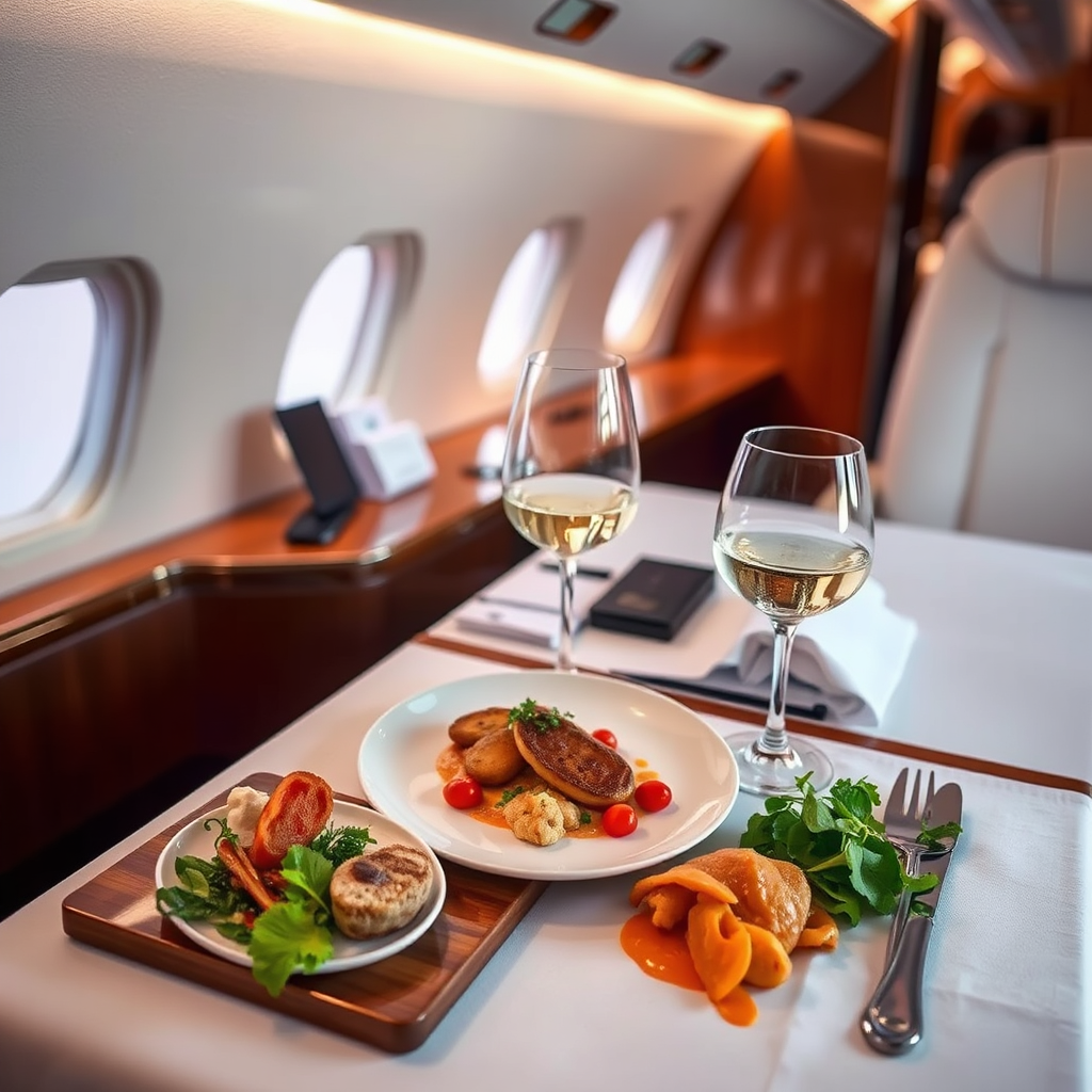 Inflight private jet dining
