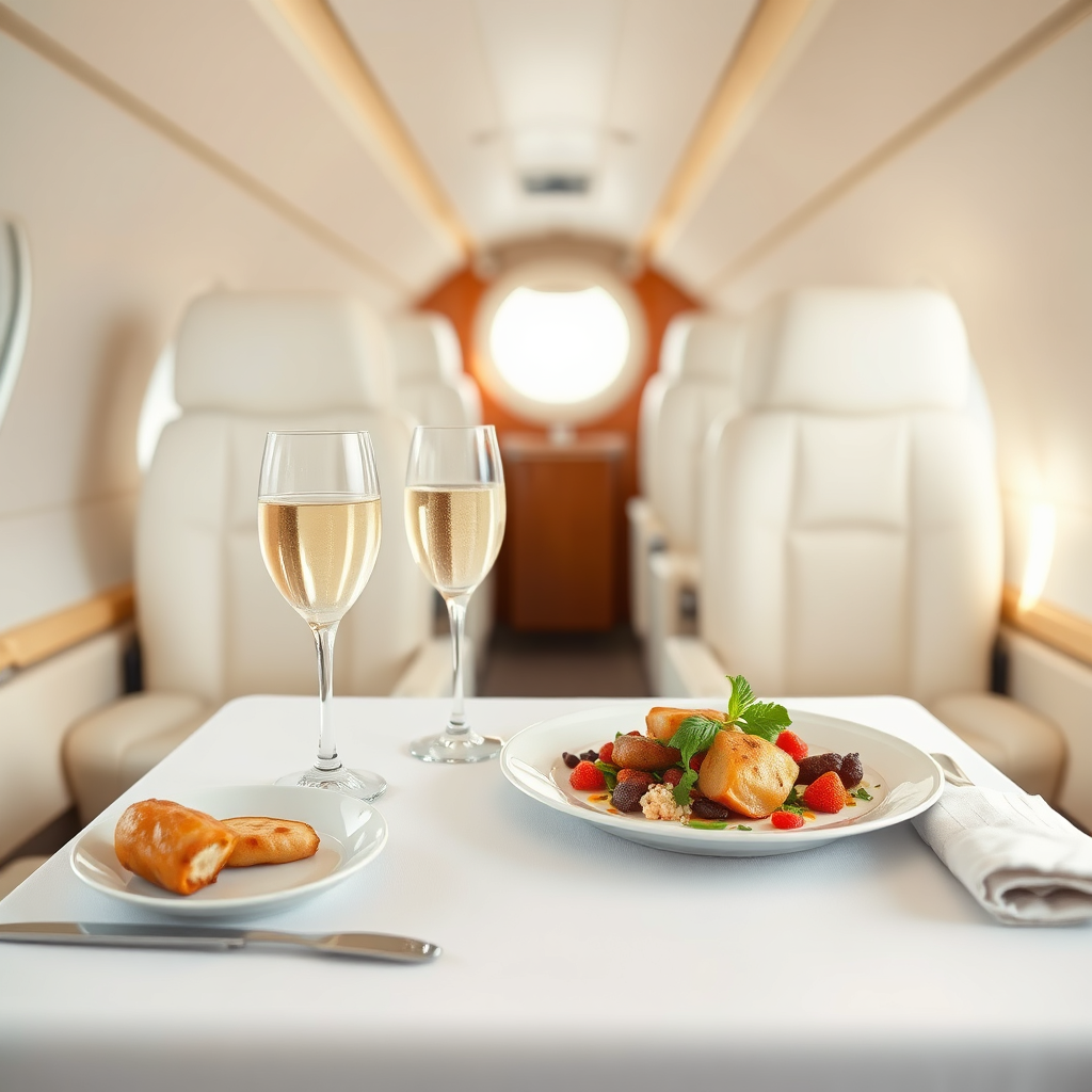 Private jet dining setup