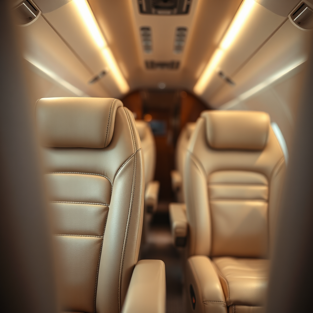Luxurious private jet cabin details