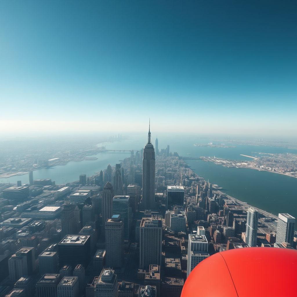 Aerial view of Manhattan transitioning to open airspace