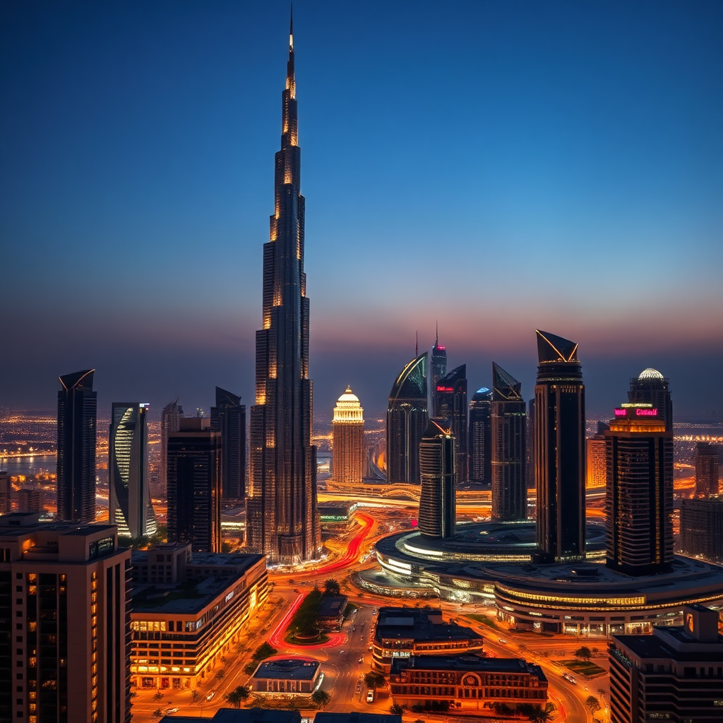 Dubai skyline at dusk