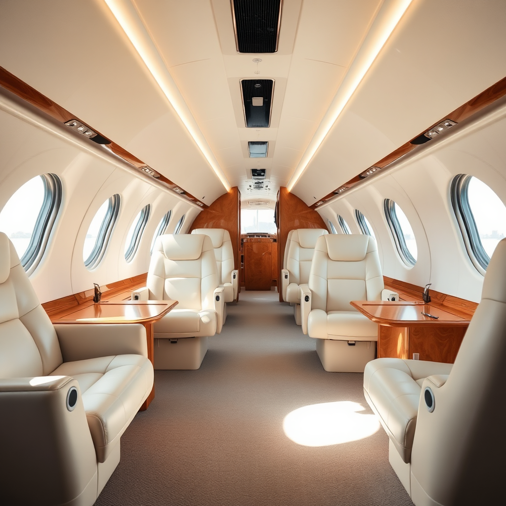 Private jet cabin lounge seating