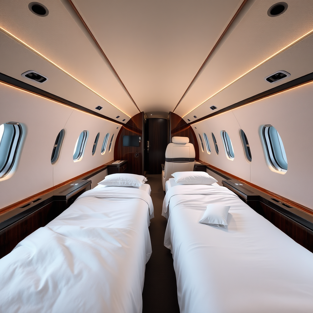 Private jet lie-flat bed configuration