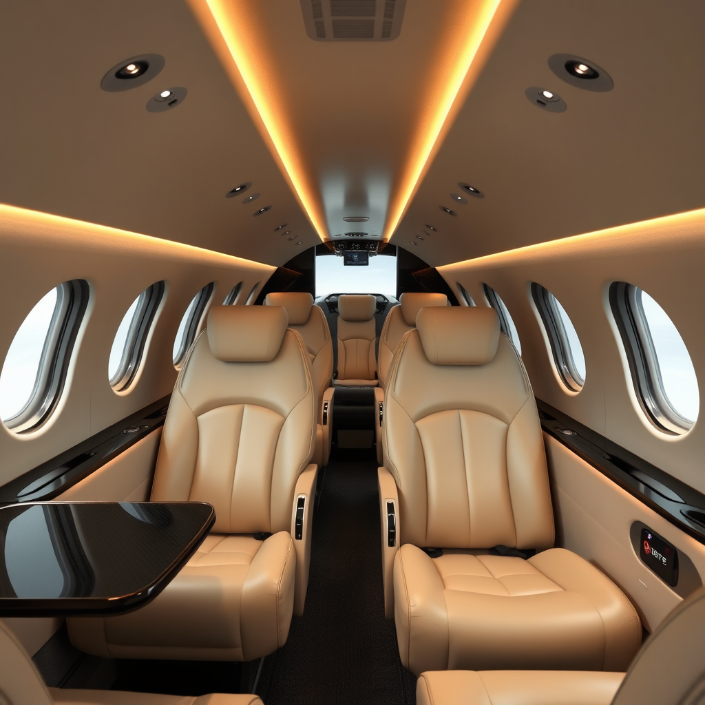 Private jet cabin interior