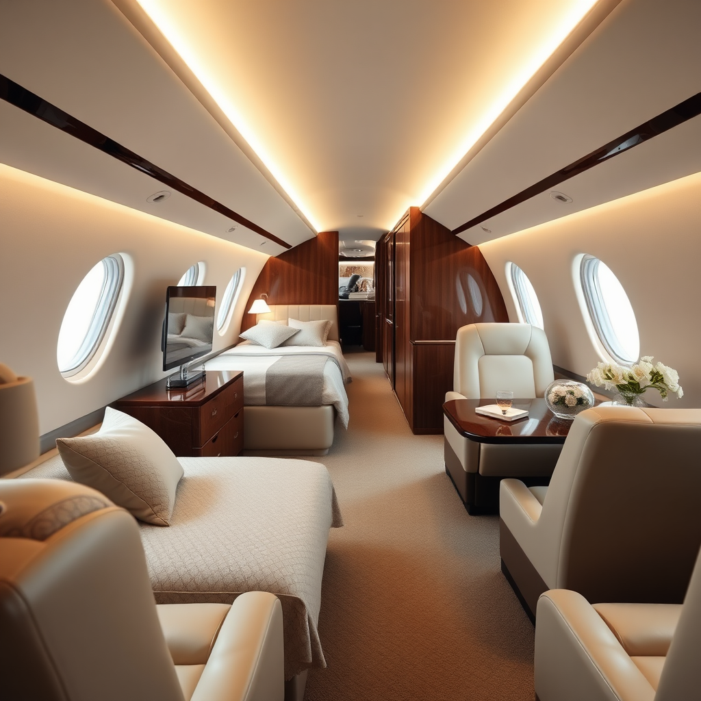 Private jet master suite interior