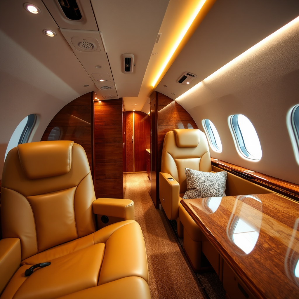 Private jet cabin interior
