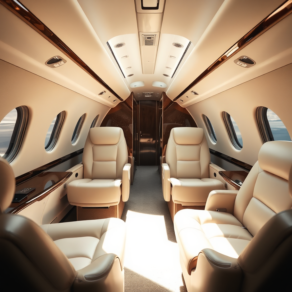 Luxury private jet cabin interior