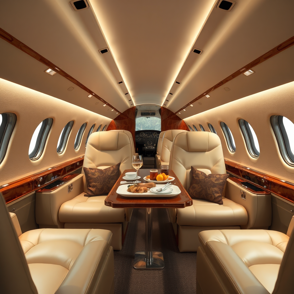 Private jet cabin interior