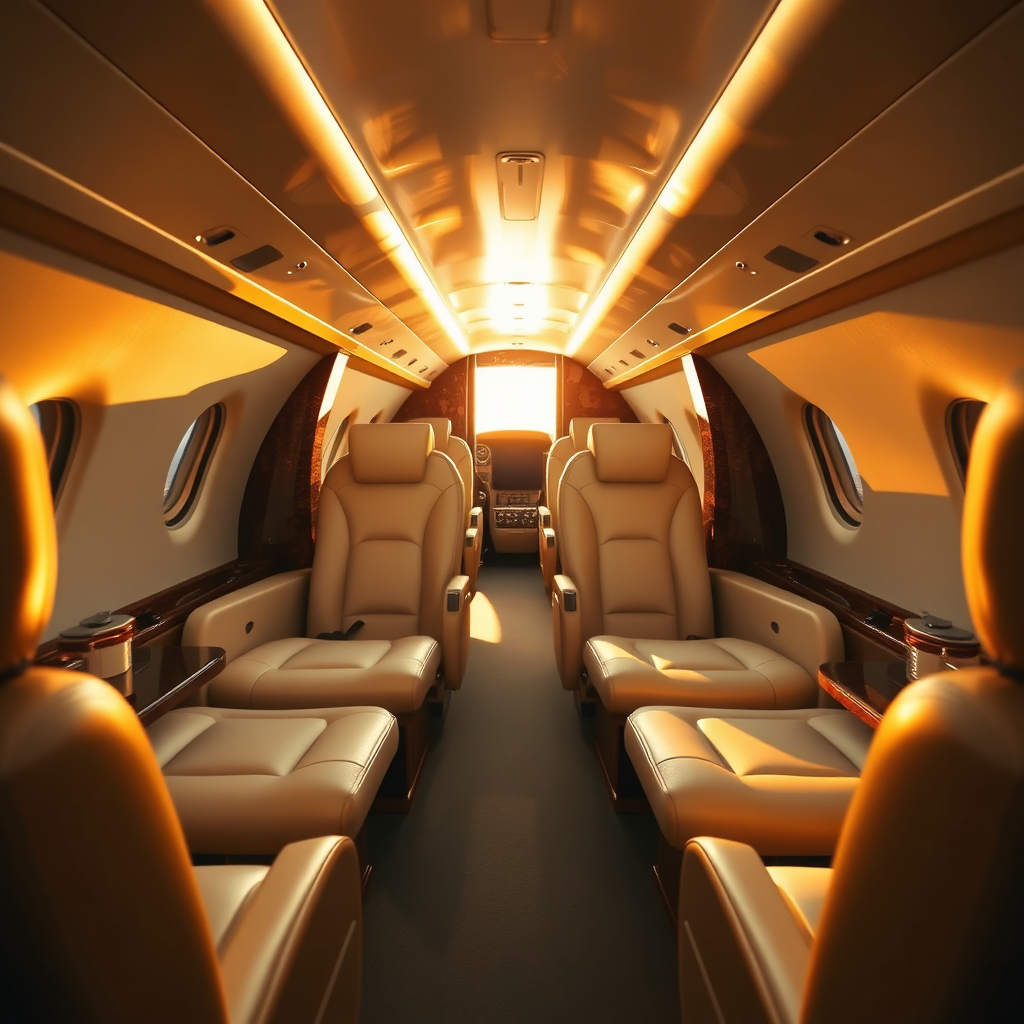 Luxury private jet cabin interior
