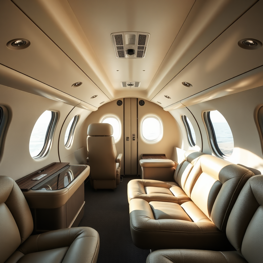 Luxury private jet cabin seating