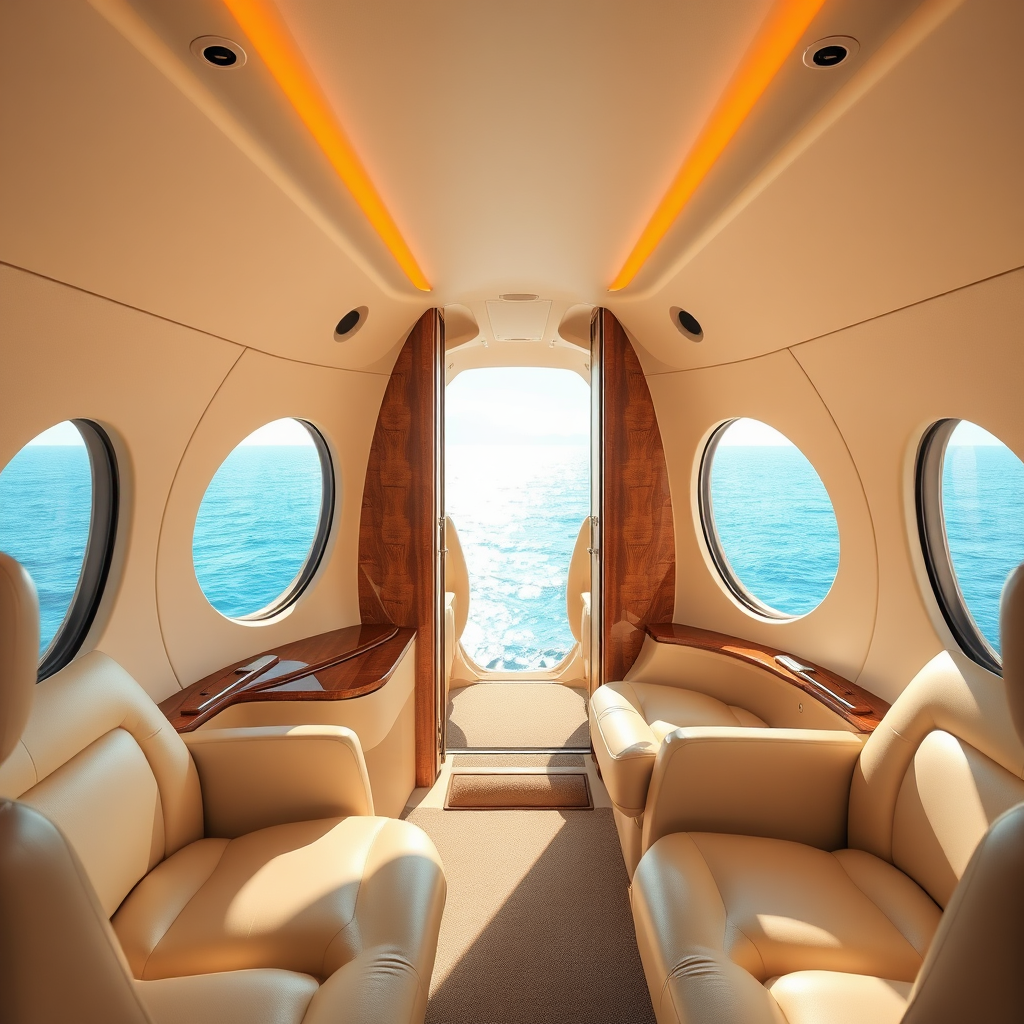 Luxury private jet cabin interior