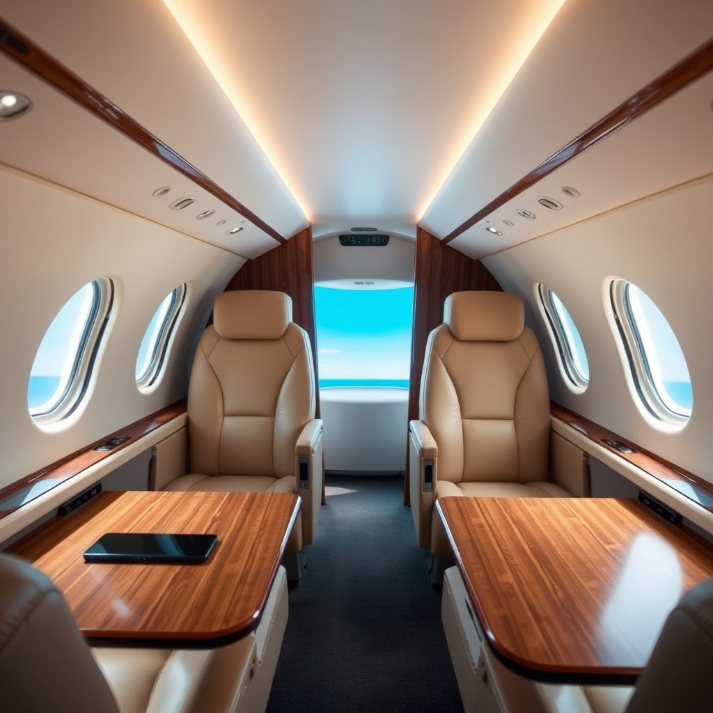 Private jet executive cabin workspace