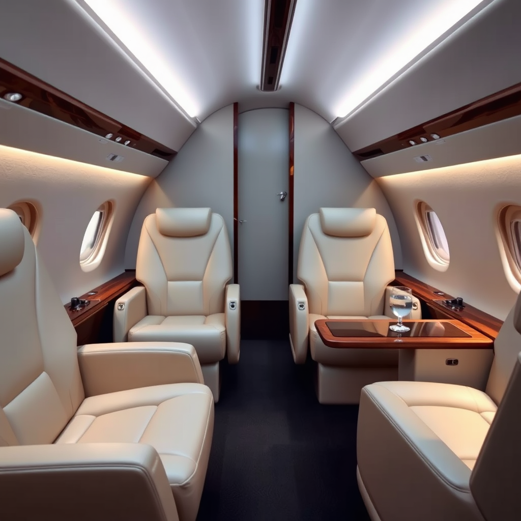 Private jet cabin interior