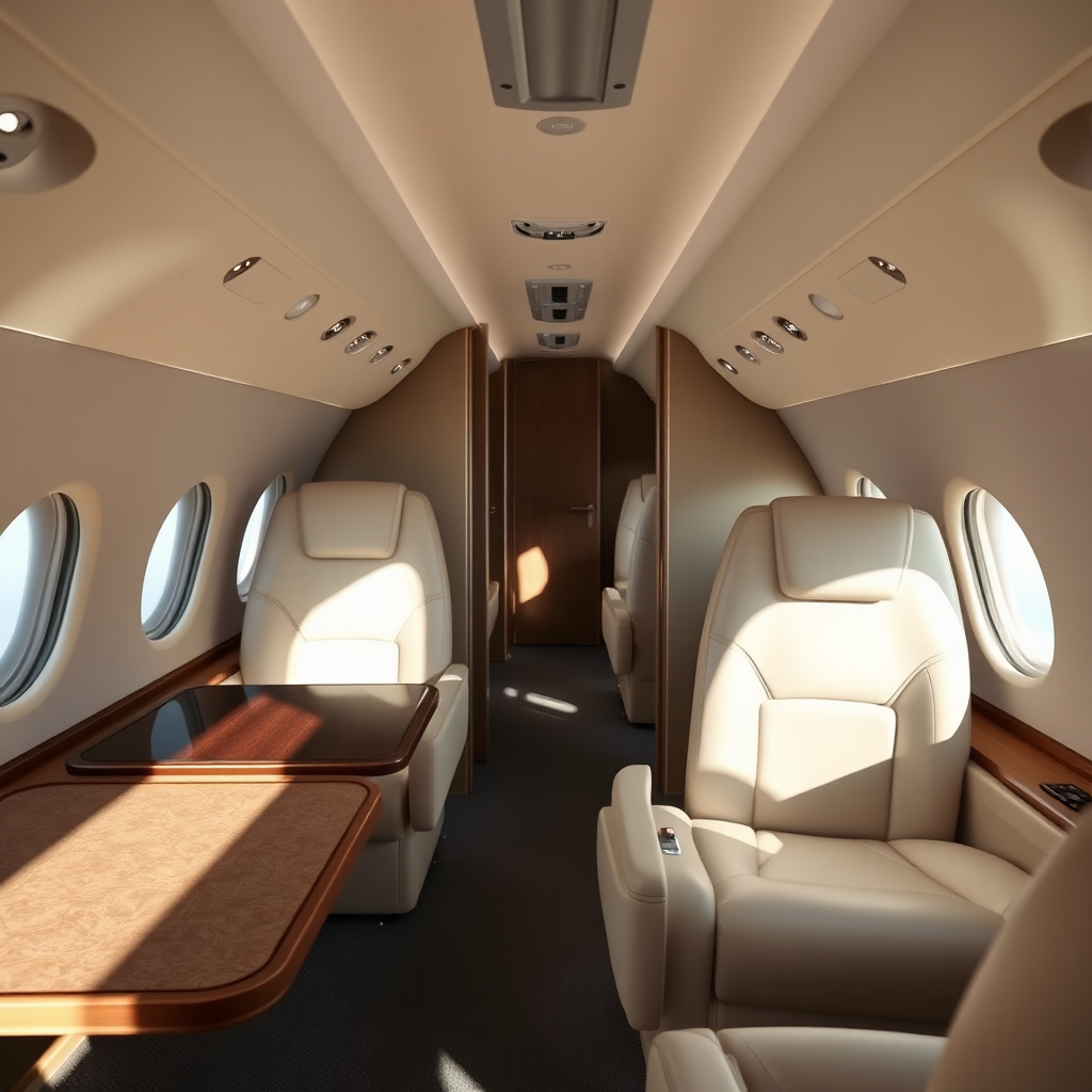 Modern private jet cabin interior