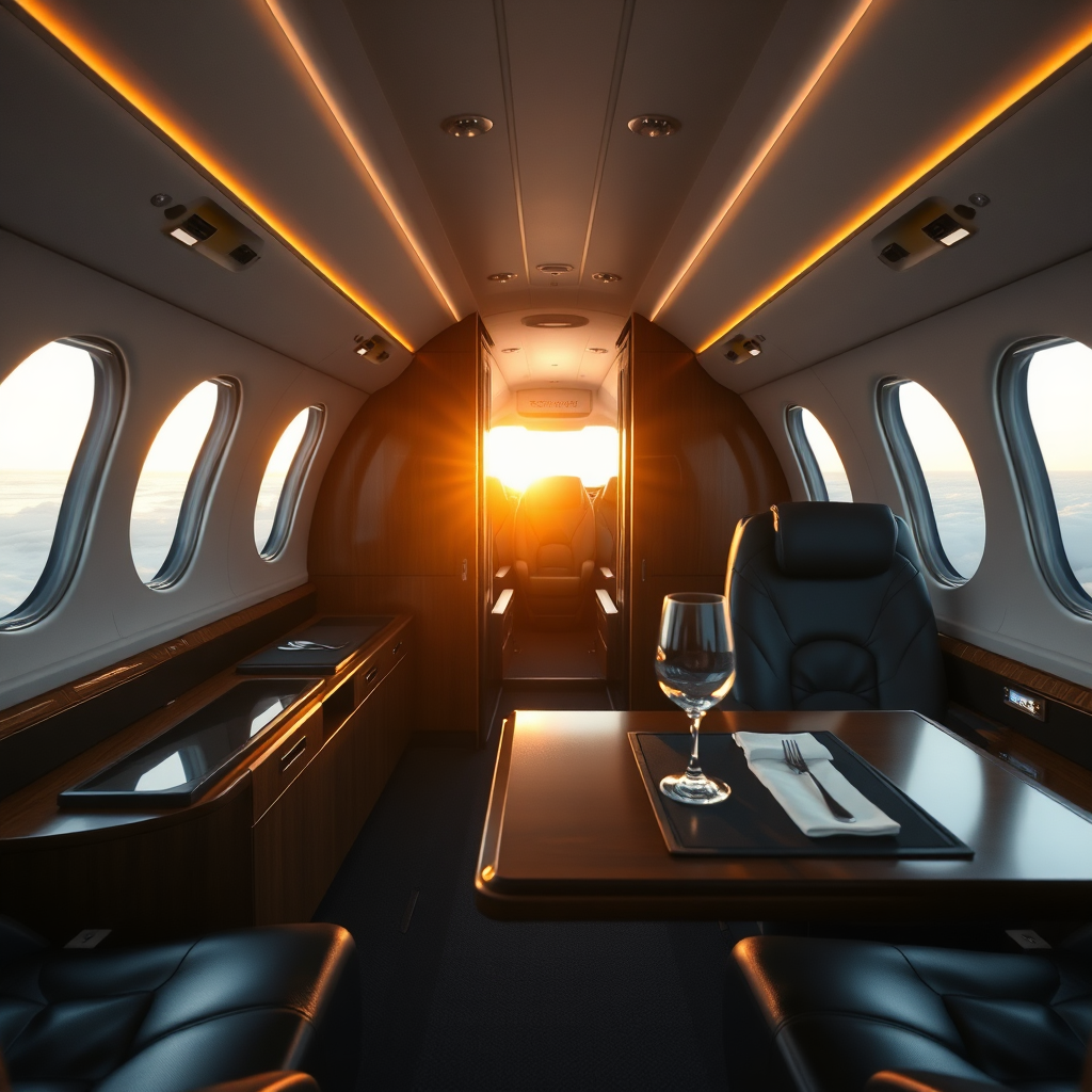 Private jet cabin interior