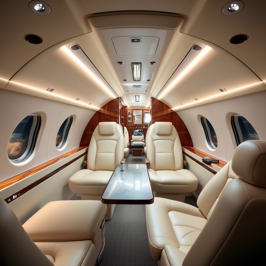 Private jet cabin interior
