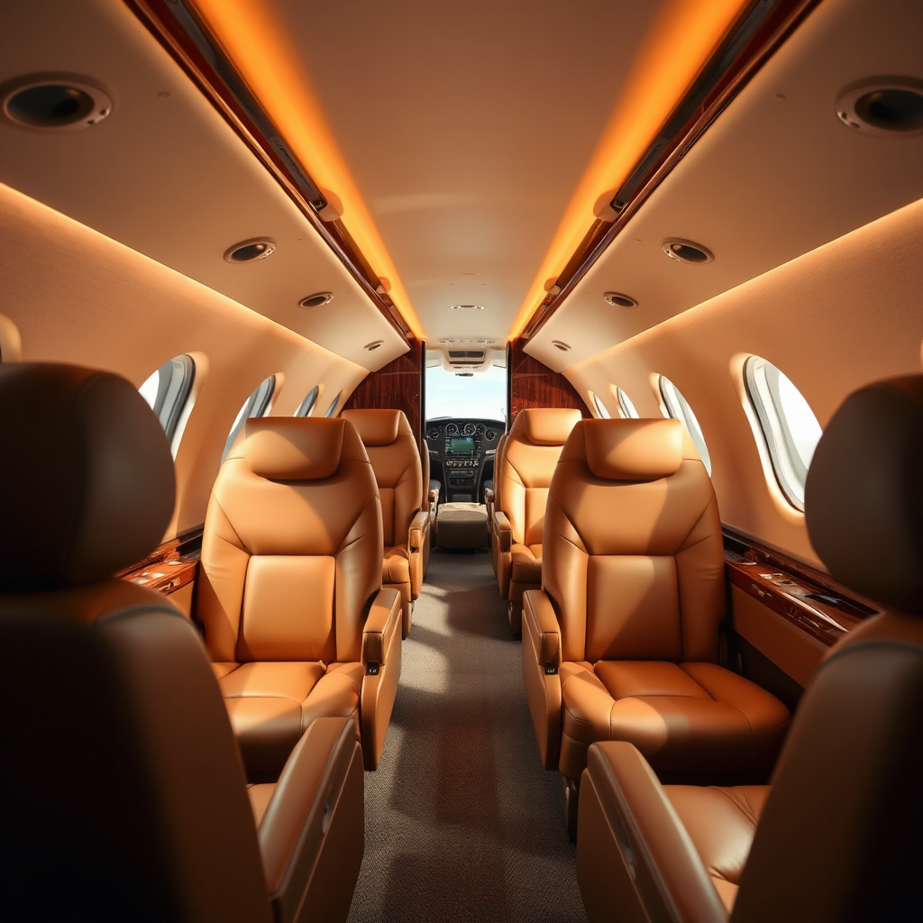 Luxury private jet cabin interior