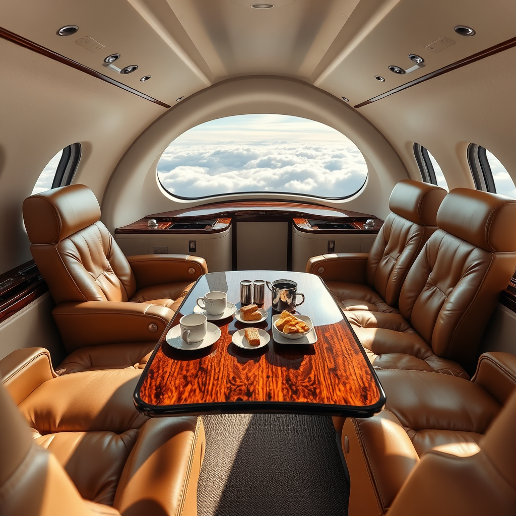 Private jet cabin interior