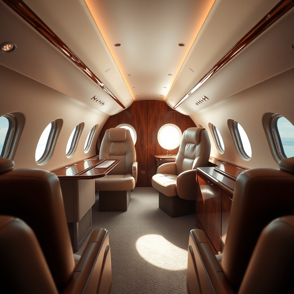 Luxury private jet cabin interior