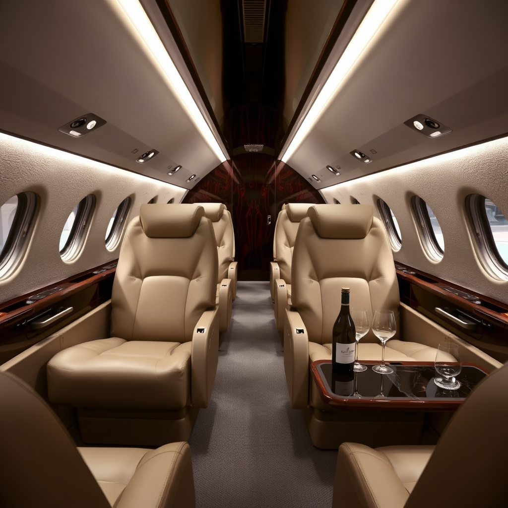 Luxury private jet cabin interior
