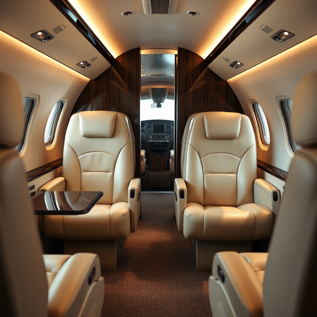 Luxurious private jet cabin interior