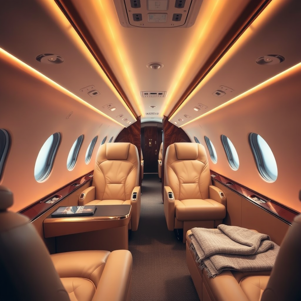 Private jet cabin interior