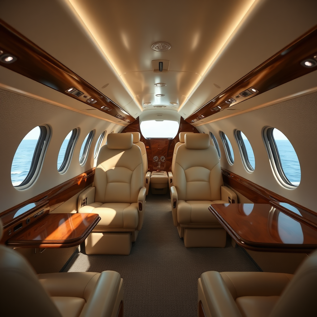 Private jet cabin interior