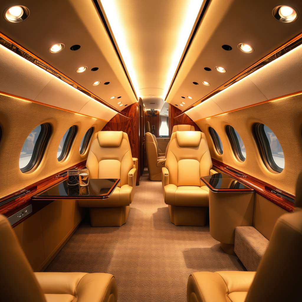 Private jet cabin interior