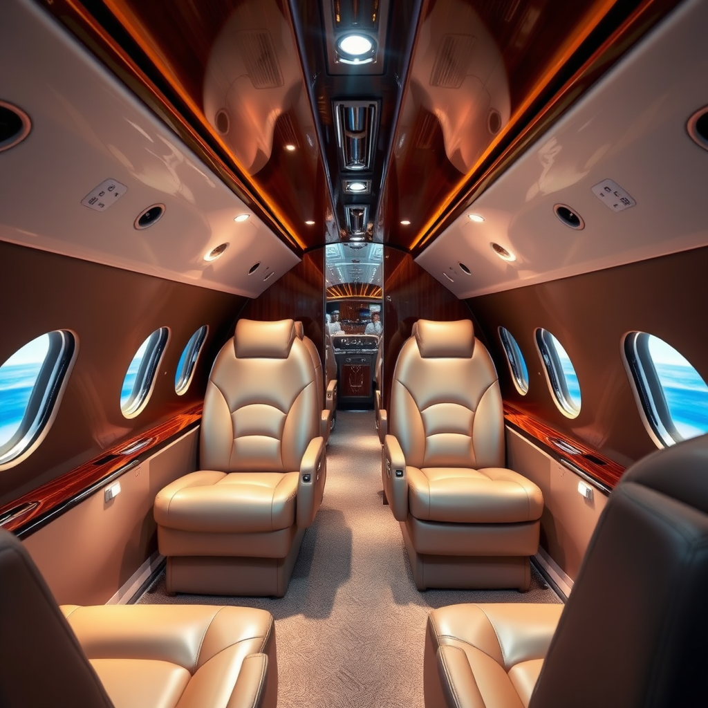 Private jet cabin interior