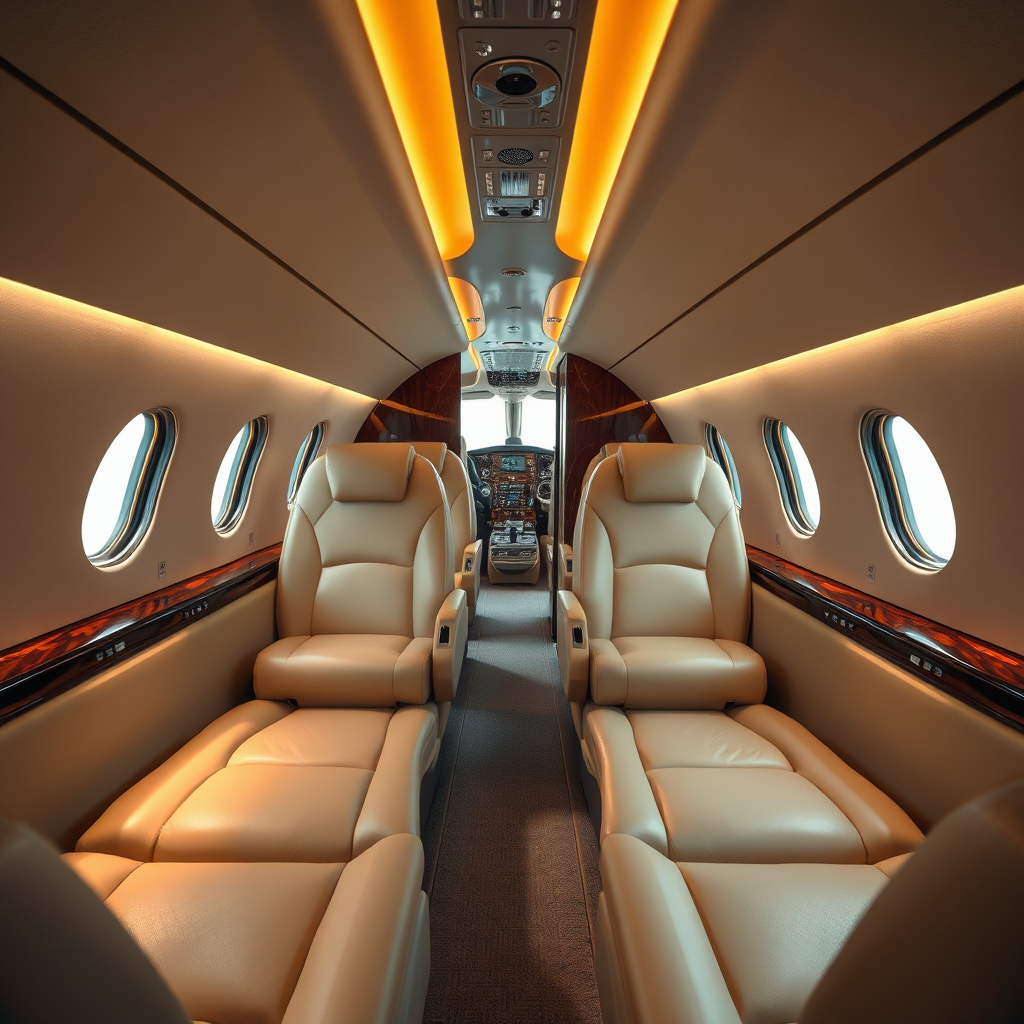 Private jet cabin interior