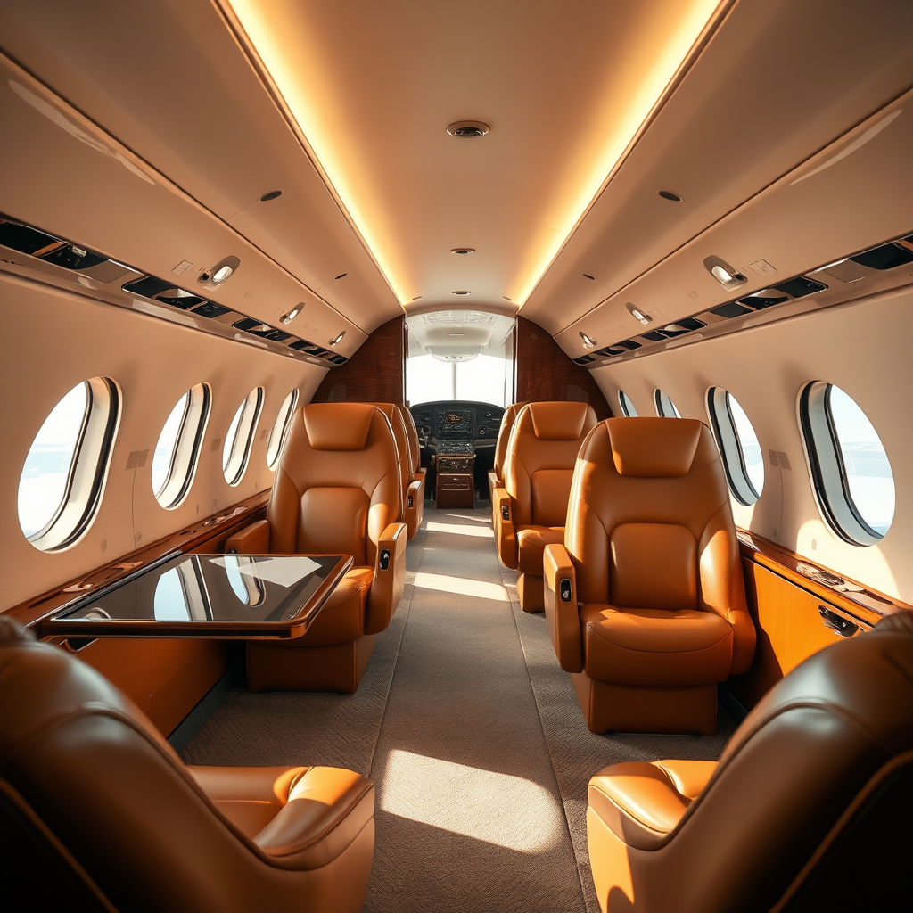 Private jet cabin interior