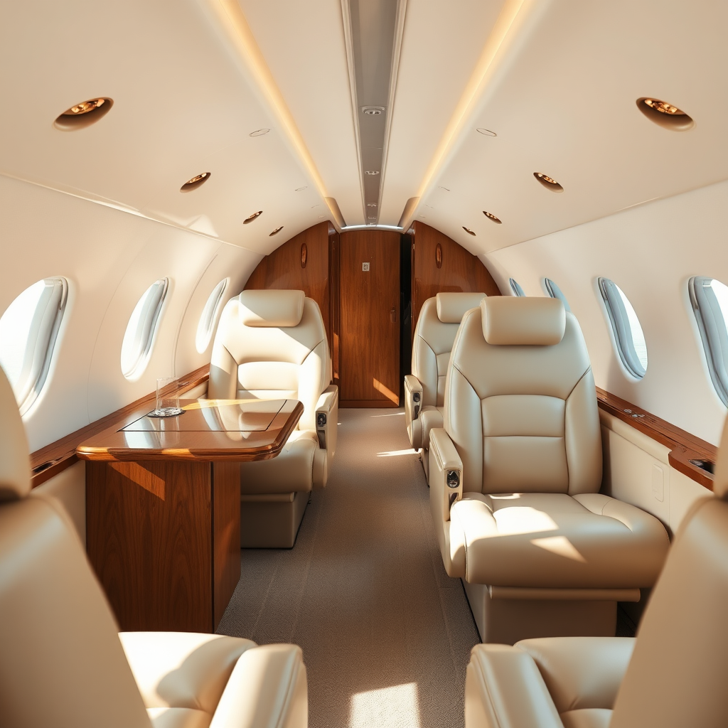 Private jet cabin interior
