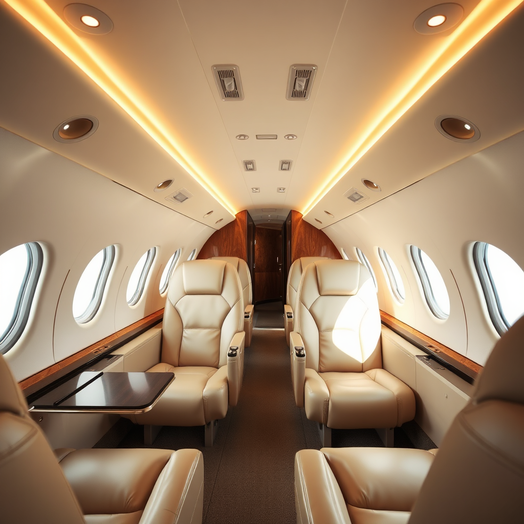 Private jet cabin interior