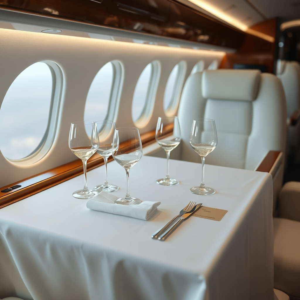 Fine dining aboard a private jet