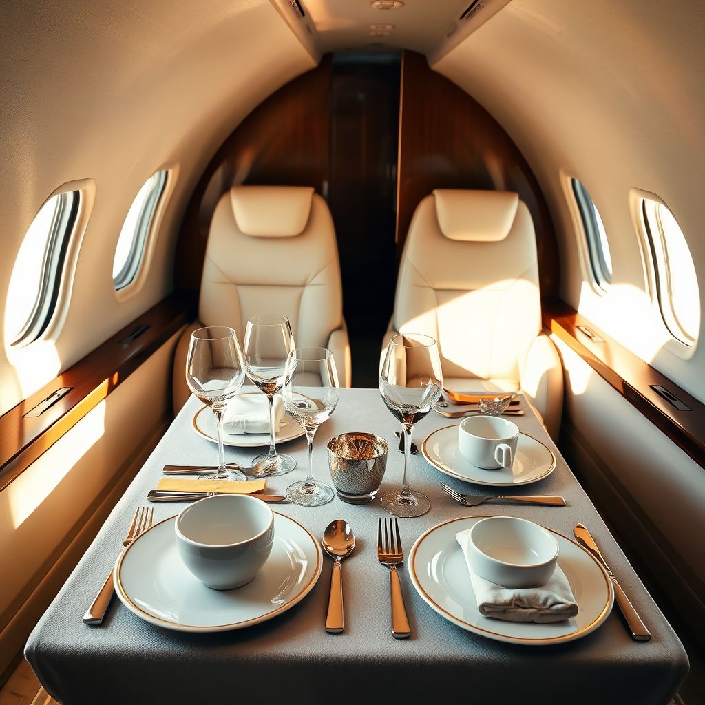 Private jet dining setup